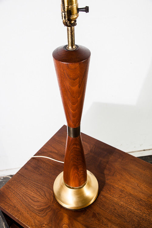 Mid Century Modern Table Lamp Walnut Brass Light Vintage Danish