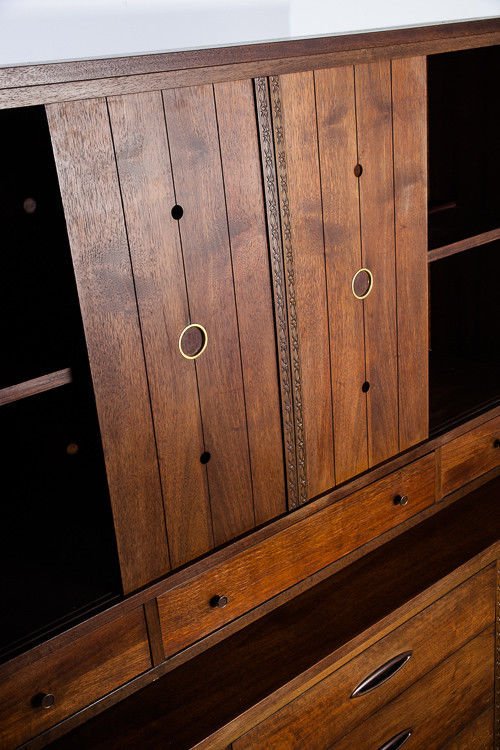 Mid century modern china cabinet hutch credenza broyhill sculptra vintage glass