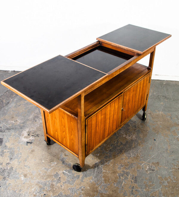 Mid Century Modern Rolling Cart Trolley Extending Storage Serving Wood Black Mcm