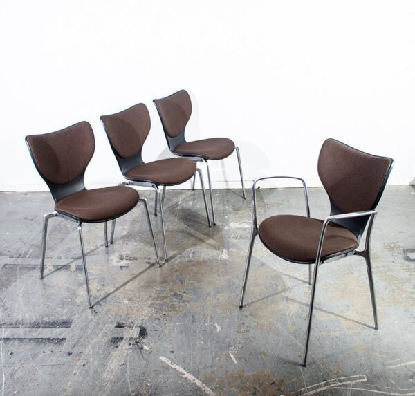 Mid Century Modern Contemporary Chair Set 4 Jorge Pensi Gorka Polyamide Chrome Aluminum Metal Upholstered Knoll Akaba Office Armchair Mcm