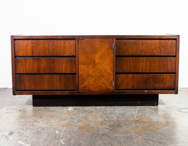 Mid Century Modern Dresser Credenza Lane Drexel Walnut Sideboard Vintage Danish Martinsville Brown Saltman Wide Cabinet 6 Drawer - Image 2