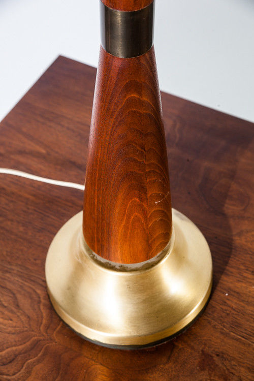 Mid Century Modern Table Lamp Walnut Brass Light Vintage Danish