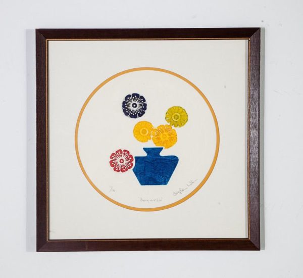 Mid century modern collagraph art flowers stephen lublin original signed coa mcm - Image 5