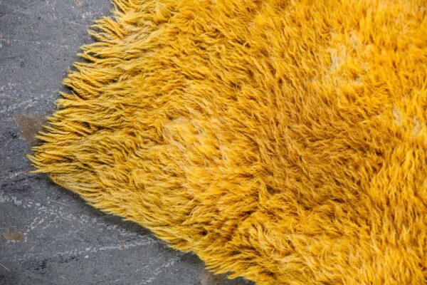 Mid Century Danish Modern Shag Rug Carpet Rya Ege Yellow Green Wool Hand Knotted Abstract 3x5' Runner Denmark Vintage Bright Tapestry