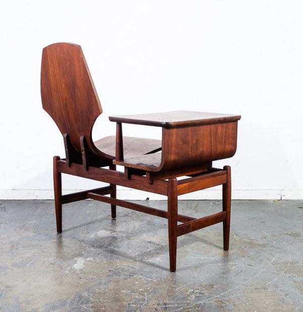 Mid Century Modern Gossip Bench Telephone Table Entryway Plycraft Vintage Walnut - Image 6