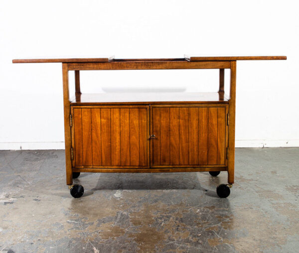 Mid Century Modern Rolling Cart Trolley Extending Storage Serving Wood Black Mcm