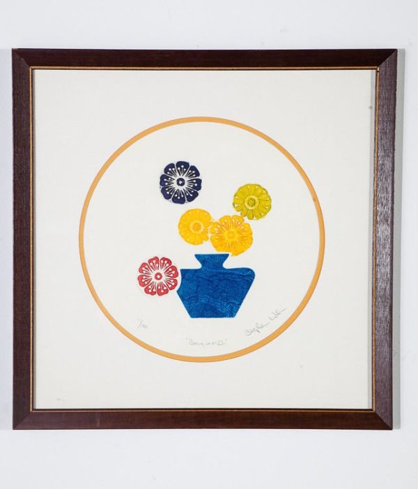 Mid century modern collagraph art flowers stephen lublin original signed coa mcm - Image 7