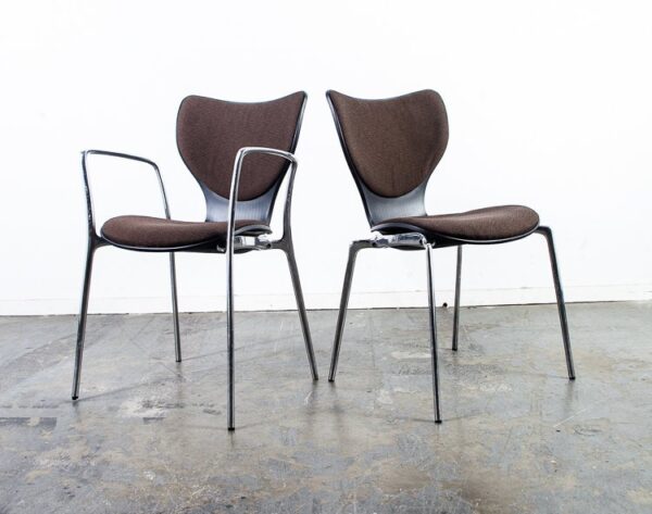 Mid Century Modern Contemporary Chair Set 4 Jorge Pensi Gorka Polyamide Chrome Aluminum Metal Upholstered Knoll Akaba Office Armchair Mcm