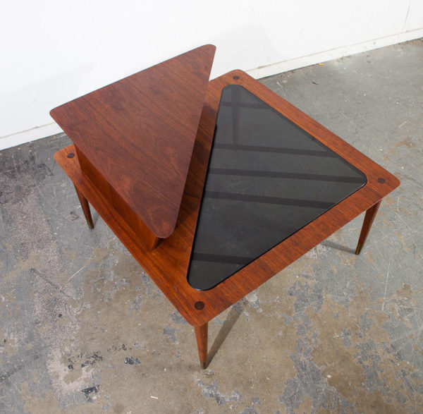 Mid Century Modern Corner Table End Side Square Step Up Glass Wood Vintage Mcm - Image 2