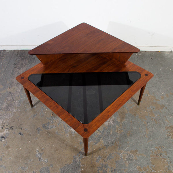 Mid Century Modern Corner Table End Side Square Step Up Glass Wood Vintage Mcm