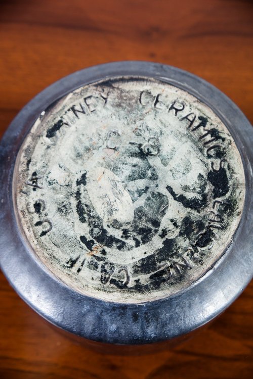 Mid Century Modern Planter Pot Gainey Ceramics C-8 Black Matte Round Pottery Studio Dark California Cylindrical C8 Cressey Maxwell Vintage