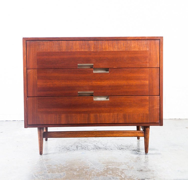 Mid century modern dresser chest of Drawers American of Martinsville merton gershun vintage Danish Restored Walnut Small Bedroom Lane Drexel - Image 2