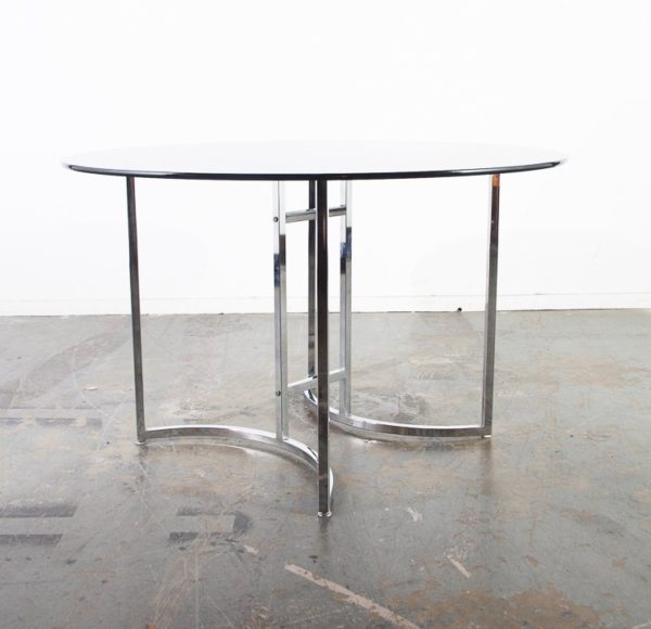 Mid Century Modern Dining Table Round Smoked Glass Chrome Milo Baughman Cal-Style Vintage - Image 2