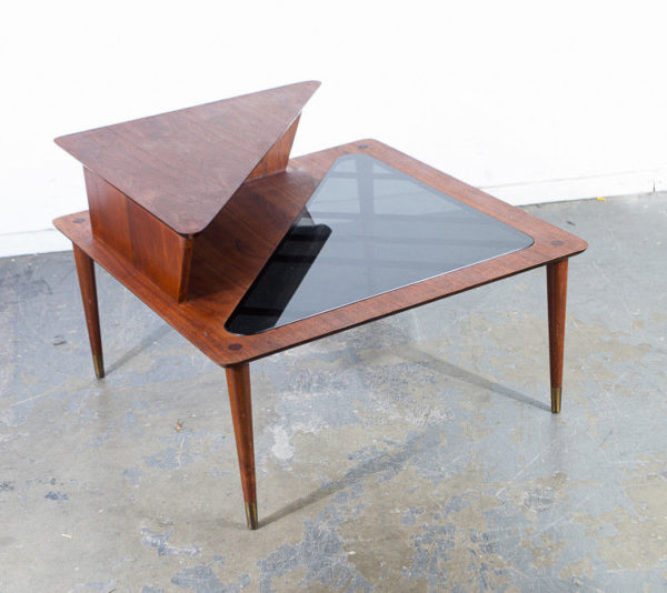 Mid Century Modern Corner Table End Side Square Step Up Glass Wood Vintage Mcm - Image 4