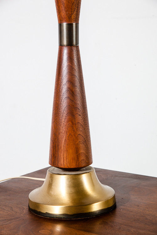 Mid Century Modern Table Lamp Walnut Brass Light Vintage Danish