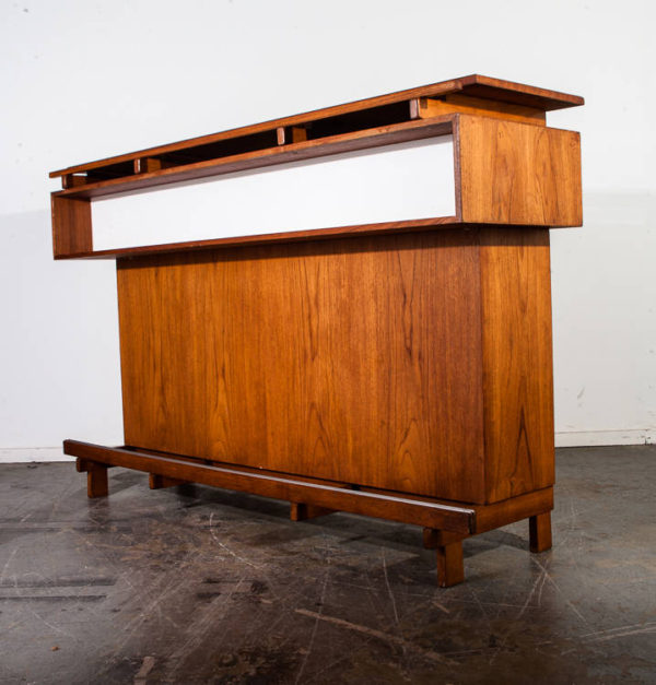 Mid Century Danish Modern Bar Dry Solid Teak Liquor Cabinet Erik Buch  for Dyrlund Cocktail Table Shelf Large Storage Johannes Andersen L VG - Image 4