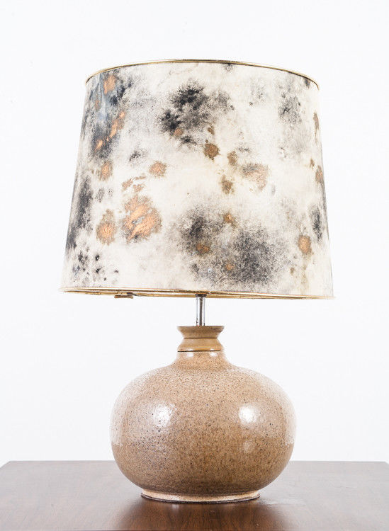 Mid Century Modern Ceramic Table Lamp Gray Glaze Handmade Pottery Light Vintage