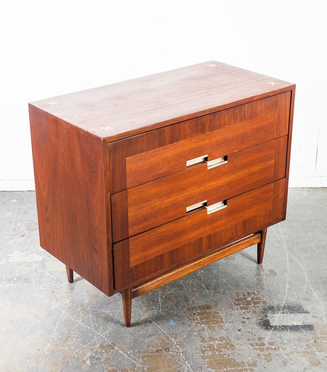 Mid century modern dresser chest of Drawers American of Martinsville merton gershun vintage Danish Restored Walnut Small Bedroom Lane Drexel - Image 3