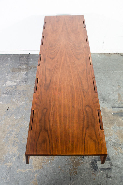 Mid century modern dining table drexel parallel leafs fold up walnut vintage Barney Flagg signed Scandanavian restored Danish modern extend