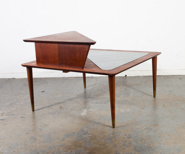 Mid Century Modern Corner Table End Side Square Step Up Glass Wood Vintage Mcm - Image 5
