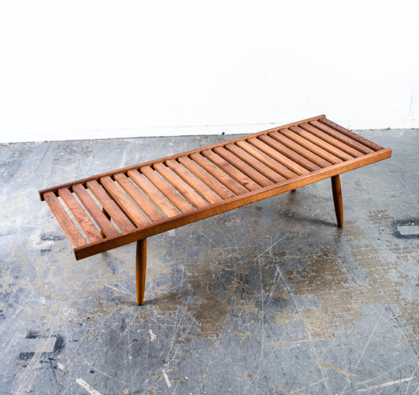 Mid Century Modern Bench Slat Solid Wood AFM UEDA Japan Vintage Stained Dark Oak Slat Mcm Japanese Noguchi Coffee Table Cocktail
