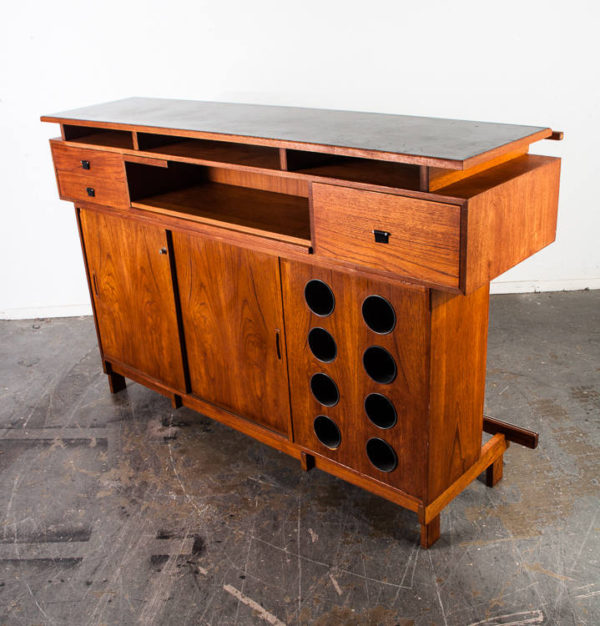 Mid Century Danish Modern Bar Dry Solid Teak Liquor Cabinet Erik Buch  for Dyrlund Cocktail Table Shelf Large Storage Johannes Andersen L VG - Image 5
