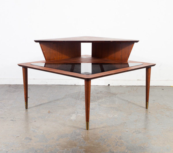 Mid Century Modern Corner Table End Side Square Step Up Glass Wood Vintage Mcm - Image 6