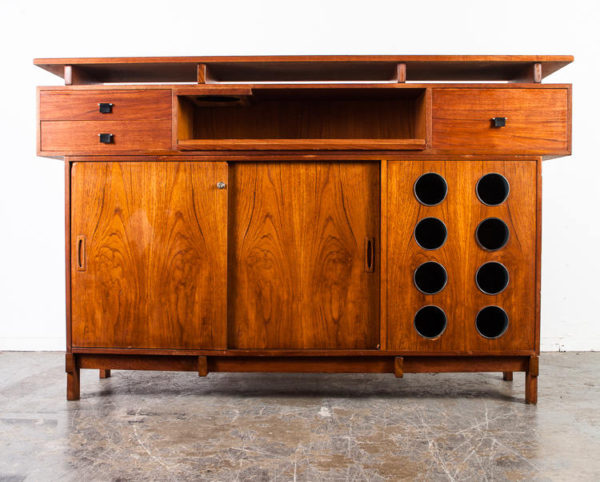 Mid Century Danish Modern Bar Dry Solid Teak Liquor Cabinet Erik Buch  for Dyrlund Cocktail Table Shelf Large Storage Johannes Andersen L VG