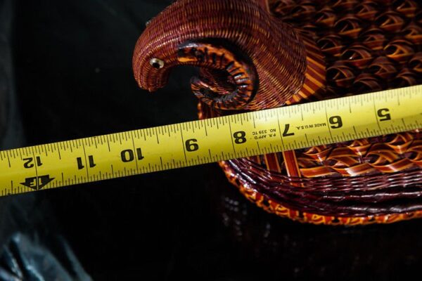 Mid century modern ram wicker rattan basket box mcm scandanavian weave bojesen hand woven handmade lidded bamboo animal shaped bojesen era