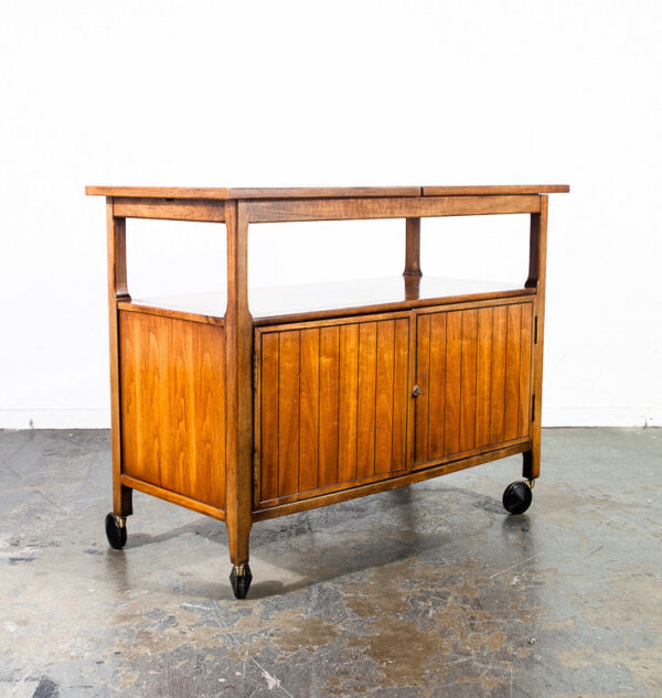 Mid Century Modern Rolling Cart Trolley Extending Storage Serving Wood Black Mcm