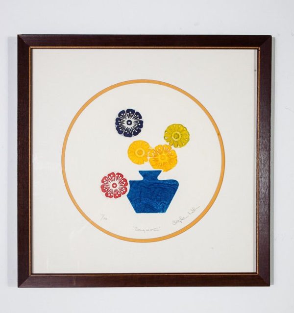 Mid century modern collagraph art flowers stephen lublin original signed coa mcm