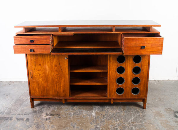 Mid Century Danish Modern Bar Dry Solid Teak Liquor Cabinet Erik Buch  for Dyrlund Cocktail Table Shelf Large Storage Johannes Andersen L VG - Image 6