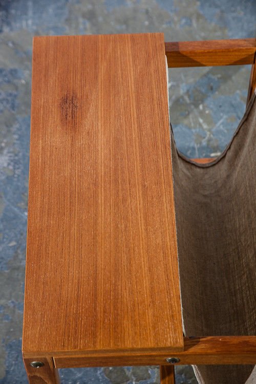 Uploaded ToMid century danish modern magazine rack side table teak Domi Horsens Denmark Mcm Small Wood Sweden Norway Scandanavian Canvas Brown White