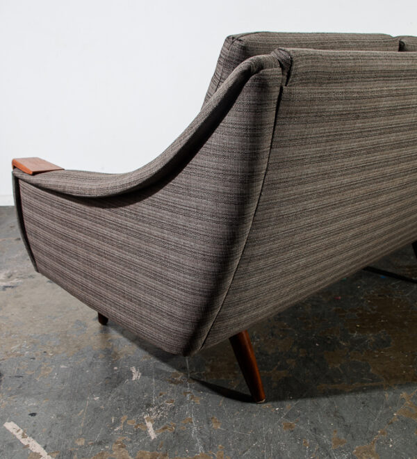 Mid Century Danish Modern Sofa Couch with Solid Teak Paws Arms Large 4 Seater