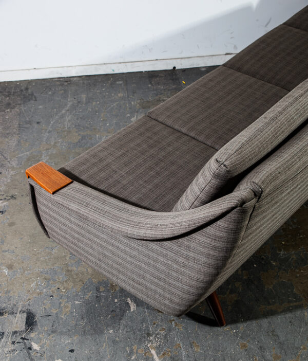 Mid Century Danish Modern Sofa Couch with Solid Teak Paws Arms Large 4 Seater