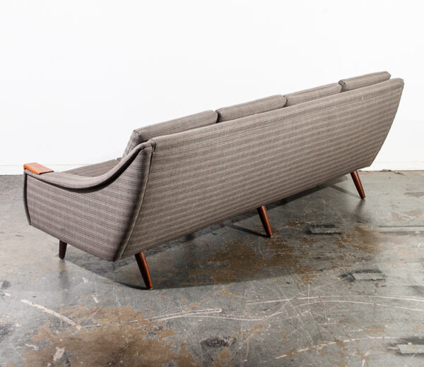 Mid Century Danish Modern Sofa Couch with Solid Teak Paws Arms Large 4 Seater