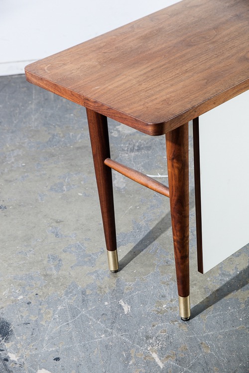 Mid Century Modern Desk Office Executive Walnut Drawers White Danish Large Mcm - Image 5