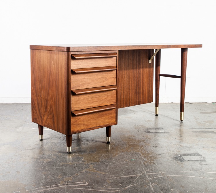 Mid Century Modern Desk Office Executive Walnut Drawers White Danish Large Mcm