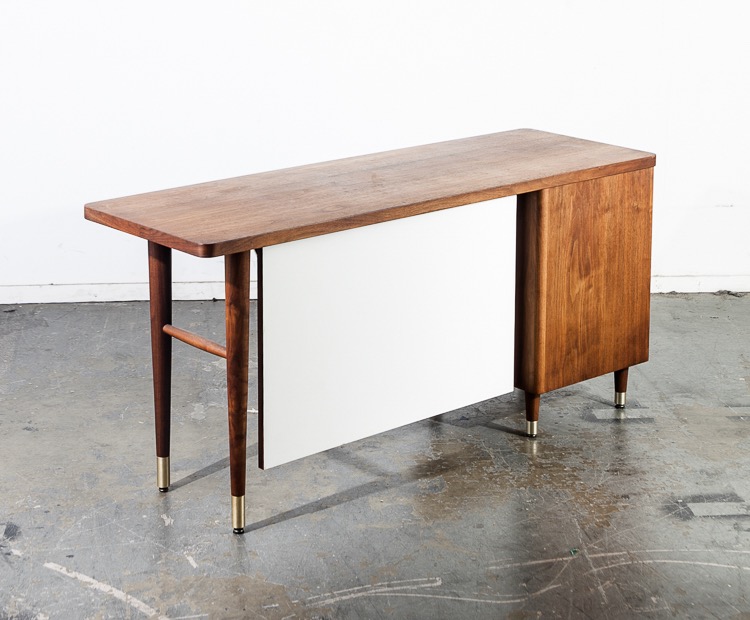 Mid Century Modern Desk Office Executive Walnut Drawers White Danish Large Mcm - Image 3