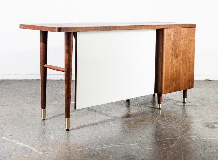 Mid Century Modern Desk Office Executive Walnut Drawers White Danish Large Mcm - Image 2