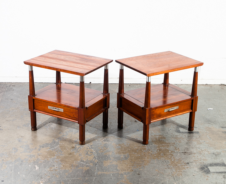 Mid Century Modern Nightstands End Tables Side Solid Cherry Wood Willett Vintage - Image 2
