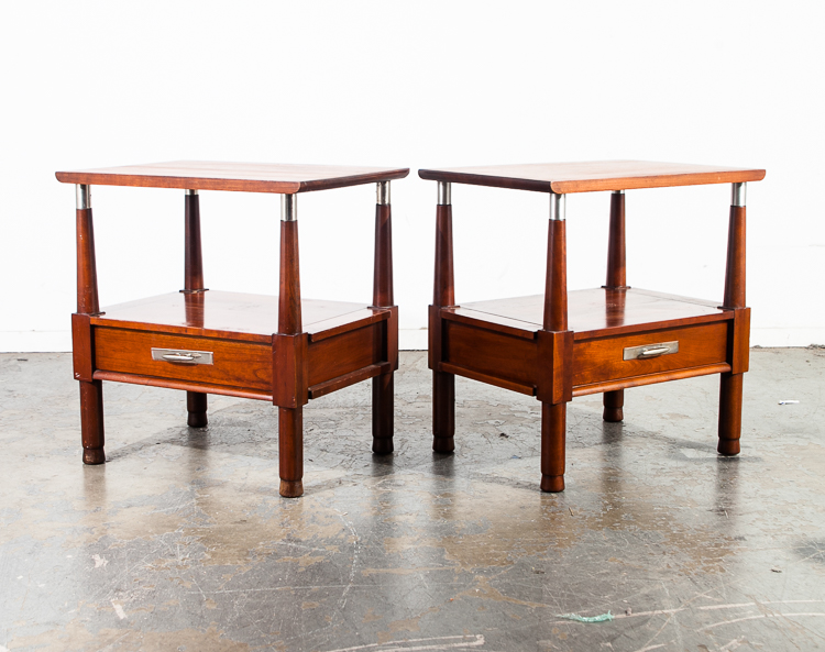 Mid Century Modern Nightstands End Tables Side Solid Cherry Wood Willett Vintage