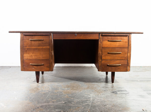 Mid Century Modern Desk Office Large Executive Vintage Drawers File Walnut Wood - Image 2