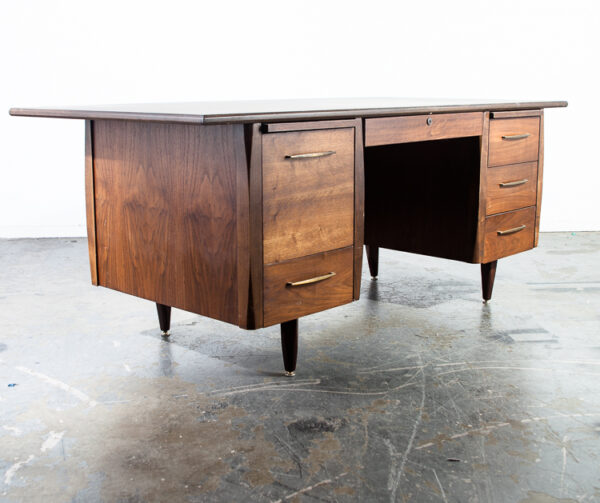 Mid Century Modern Desk Office Large Executive Vintage Drawers File Walnut Wood