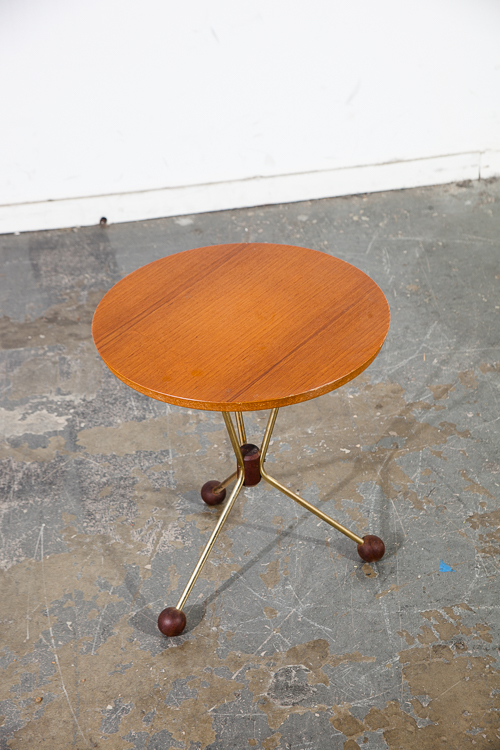 Mid Century Danish Modern Side End Table Teak Round Brass Albert Larsson Tibro - Image 2