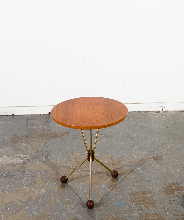 Mid Century Danish Modern Side End Table Teak Round Brass Albert Larsson Tibro