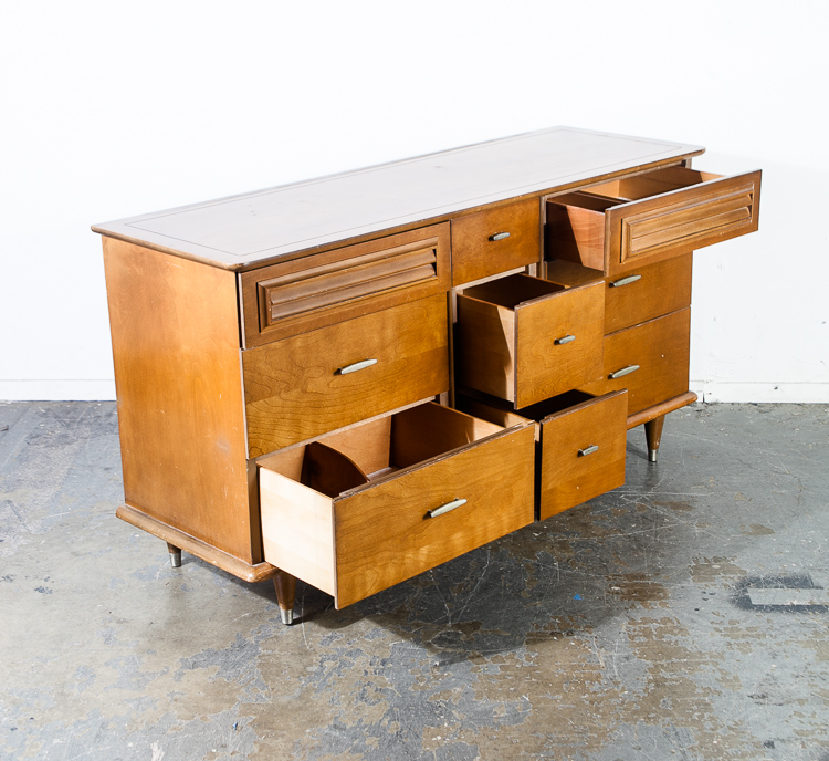Mid Century Modern Dresser Credenza Low Solid Wood 9 Drawer Vintage Lane Drexel - Image 5