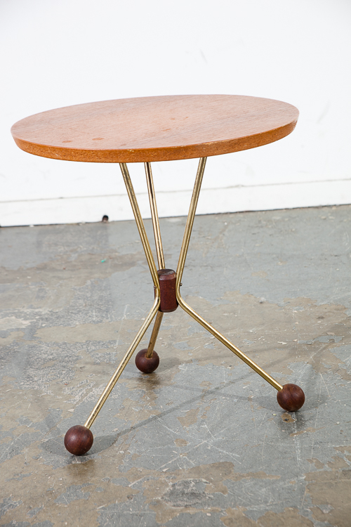 Mid Century Danish Modern Side End Table Teak Round Brass Albert Larsson Tibro - Image 4