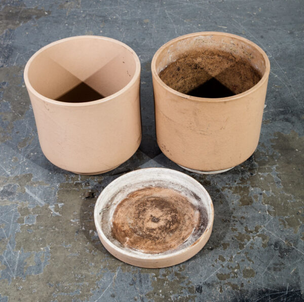 Mid Century Modern Planter Set Gainey Pair Two Pot Tan Large California Ceramic Brown Studio Pottery Architectural Pottery - Image 3