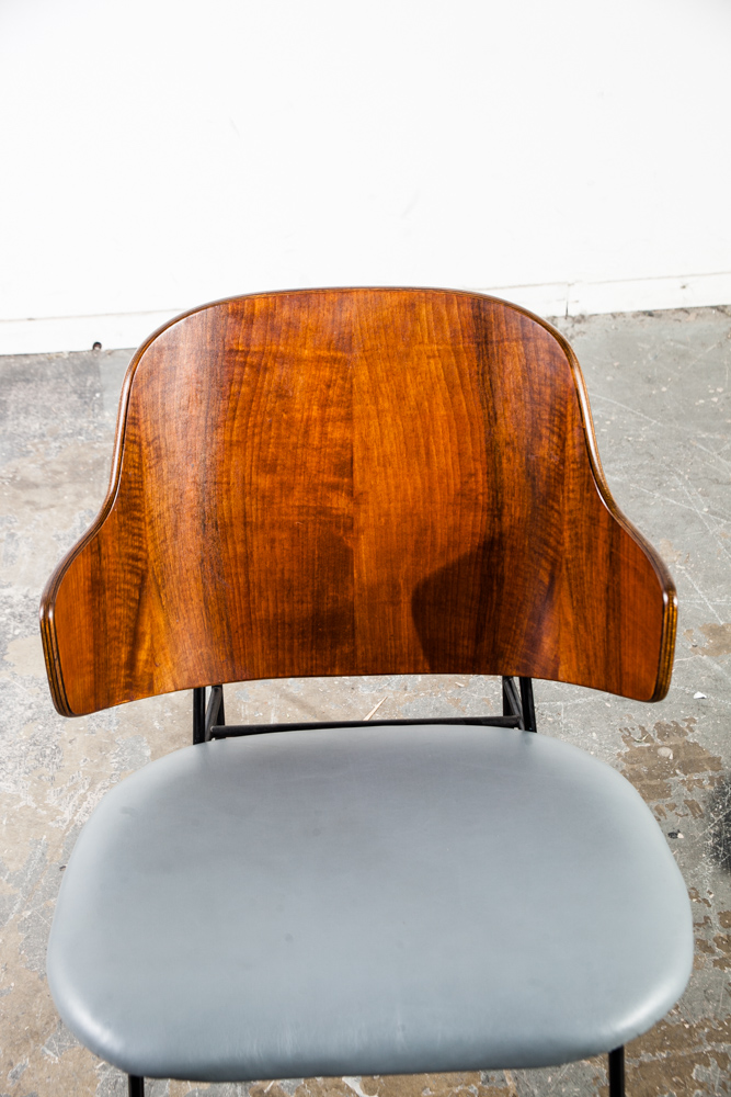 Mid Century Danish Modern Lounge Chair Penguin Ib Kofod Larsen Walnut Wood Gray Leather Dark Denmark Vintage - Image 5